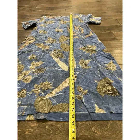 Novica Womens Blue Fall Leaves 100% Cotton Dress Short Sleeve Size M MEDIUM - Picture 7 of 8